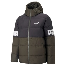 Puma Down Winter Jacket Power Hooded Down Puffer dark green Men